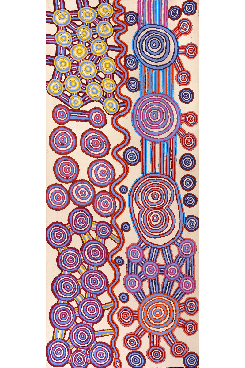 Aboriginal Art by Roschelle Nampijinpa Major, Warna Jukurrpa (Snake Dreaming), 183x76cm - ART ARK®