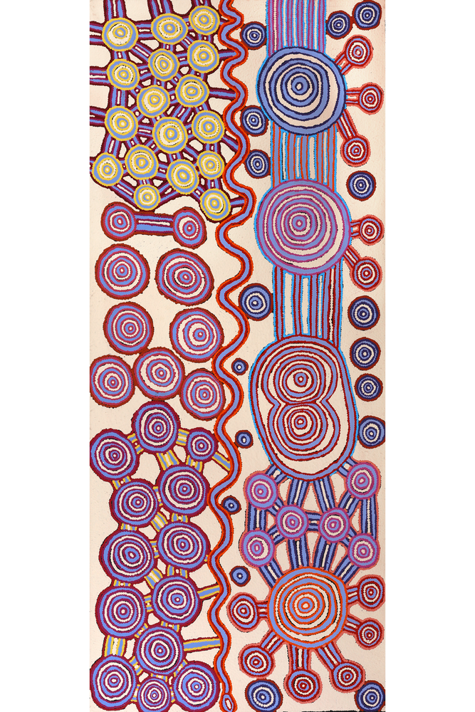 Aboriginal Artwork by Roschelle Nampijinpa Major, Warna Jukurrpa (Snake Dreaming), 183x76cm