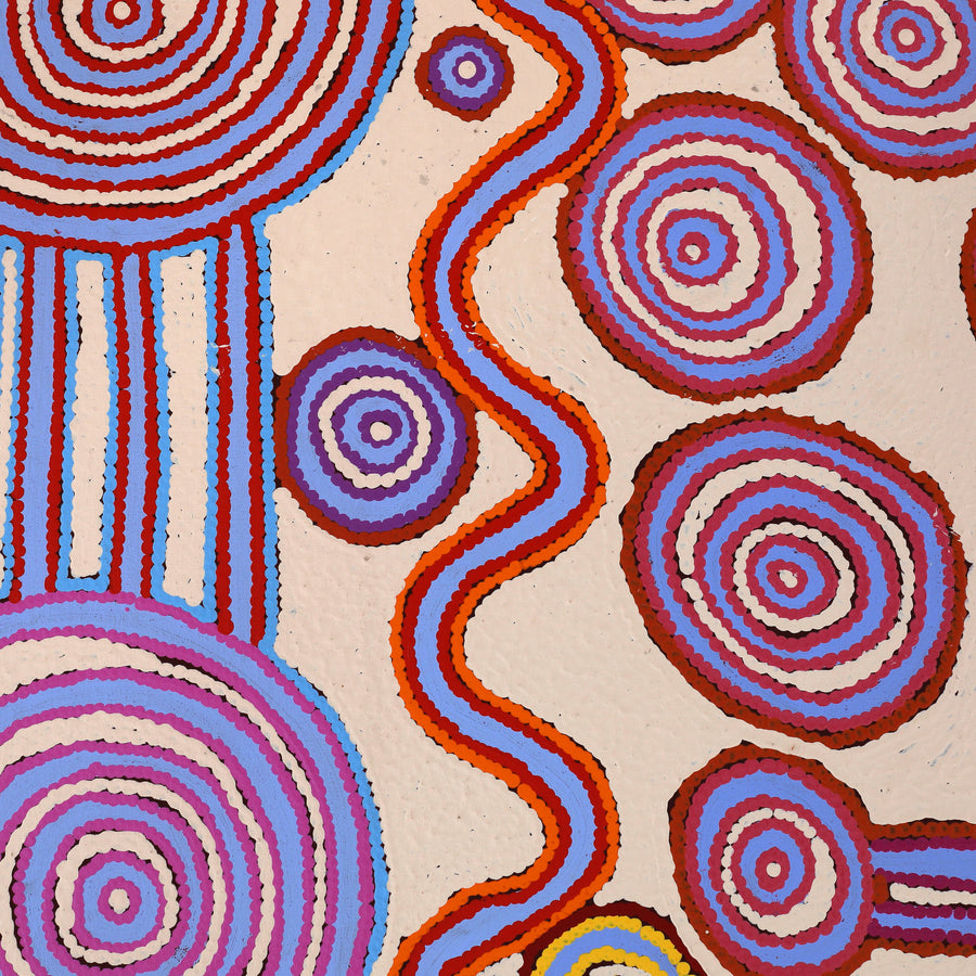 Aboriginal Artwork by Roschelle Nampijinpa Major, Warna Jukurrpa (Snake Dreaming), 183x76cm