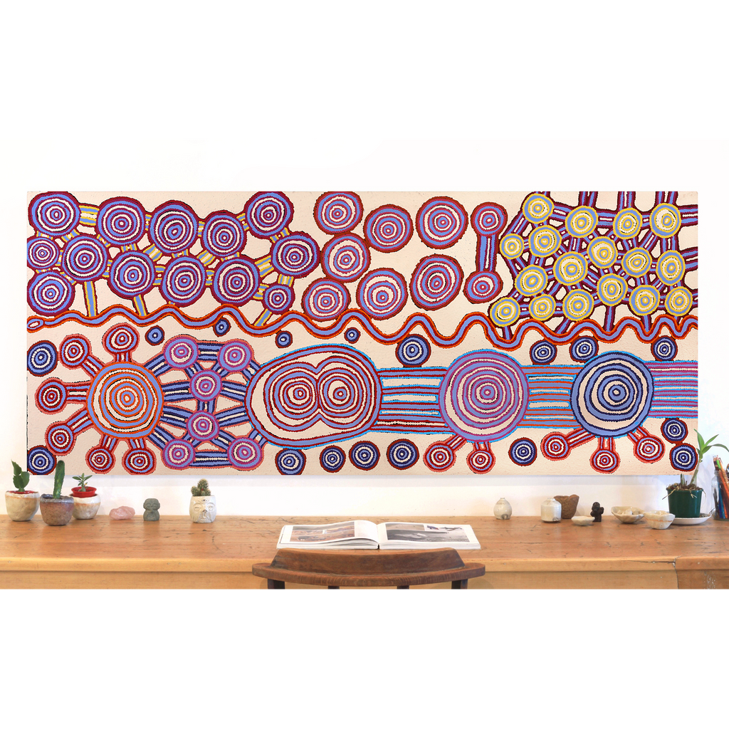 Aboriginal Art by Roschelle Nampijinpa Major, Warna Jukurrpa (Snake Dreaming), 183x76cm - ART ARK®