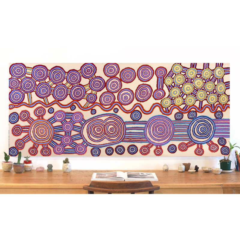 Aboriginal Artwork by Roschelle Nampijinpa Major, Warna Jukurrpa (Snake Dreaming), 183x76cm