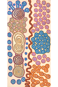 Aboriginal Art by Roschelle Nampijinpa Major, Warna Jukurrpa (Snake Dreaming), 183x91cm - ART ARK®
