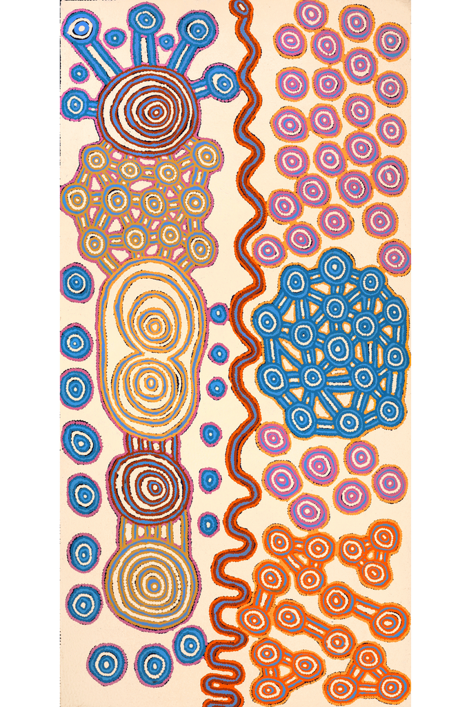 Aboriginal Artwork by Roschelle Nampijinpa Major, Warna Jukurrpa (Snake Dreaming), 183x91cm