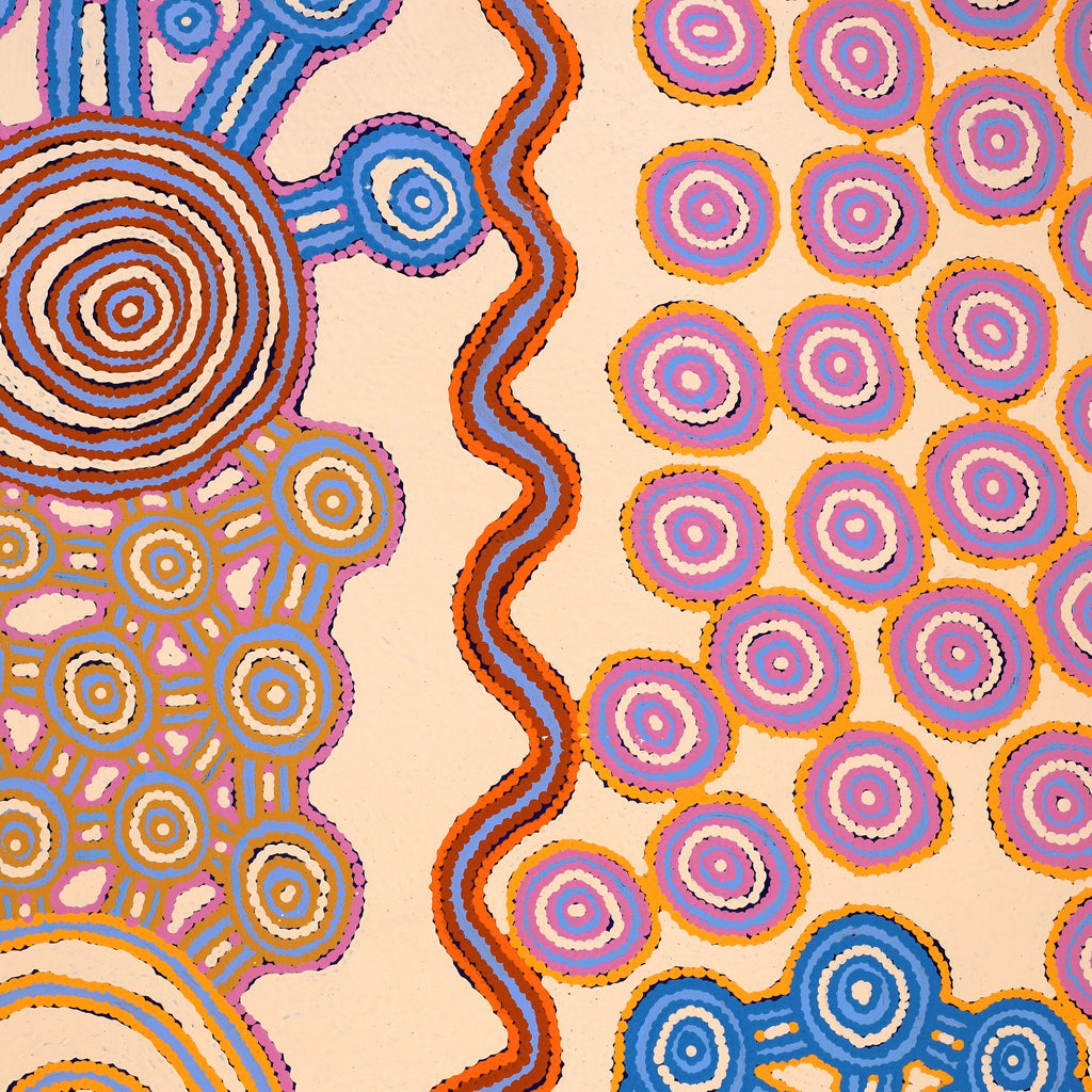 Aboriginal Art by Roschelle Nampijinpa Major, Warna Jukurrpa (Snake Dreaming), 183x91cm - ART ARK®