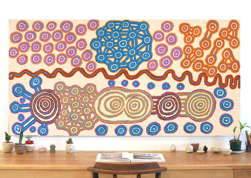 Aboriginal Art by Roschelle Nampijinpa Major, Warna Jukurrpa (Snake Dreaming), 183x91cm - ART ARK®