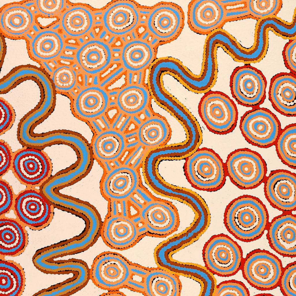 Aboriginal Art by Roschelle Nampijinpa Major, Warna Jukurrpa (Snake Dreaming), 122x91cm - ART ARK®