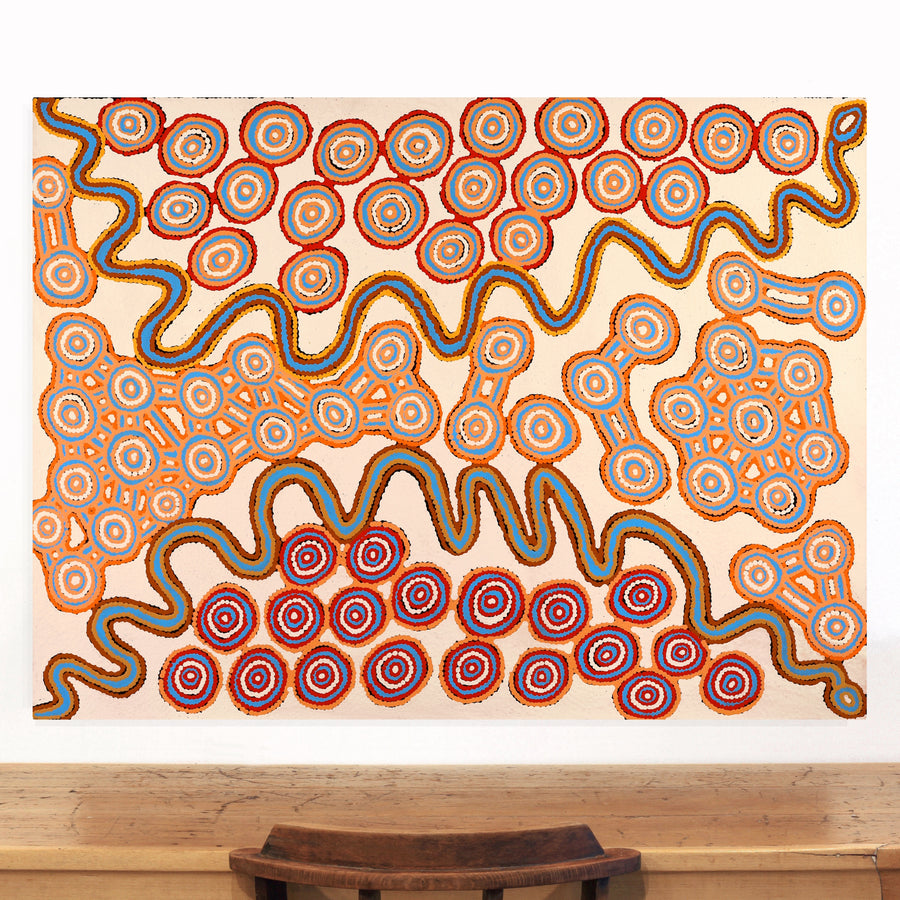 Aboriginal Artwork by Roschelle Nampijinpa Major, Warna Jukurrpa (Snake Dreaming), 122x91cm