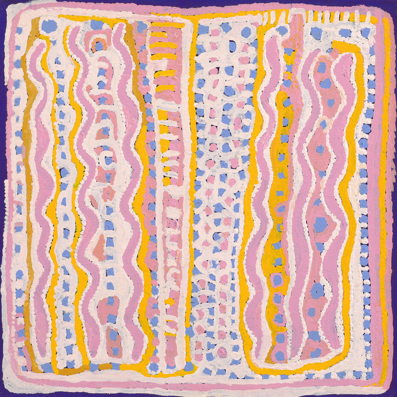 Aboriginal Artwork by Rosie Nangala Flemming, Ngapa Jukurrpa (water Dreaming) - Mikanji, 46x46cm