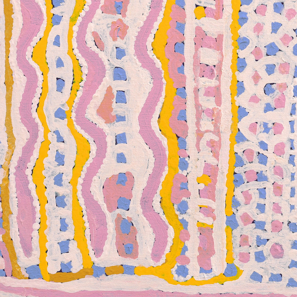Aboriginal Artwork by Rosie Nangala Flemming, Ngapa Jukurrpa (water Dreaming) - Mikanji, 46x46cm