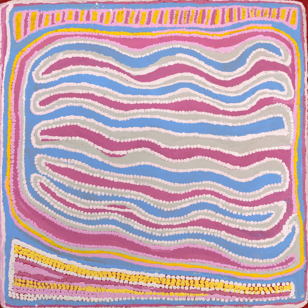 Aboriginal Artwork by Rosie Nangala Flemming, Ngapa Jukurrpa (water Dreaming) - Mikanji, 46x46cm