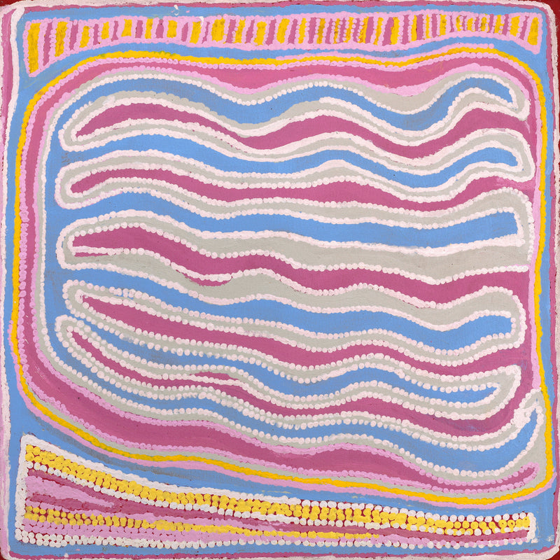 Aboriginal Artwork by Rosie Nangala Flemming, Ngapa Jukurrpa (water Dreaming) - Mikanji, 46x46cm