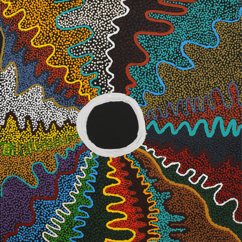 Aboriginal Artwork by Rowena Nelson, Ninuku Tjukurpa, 61x61cm