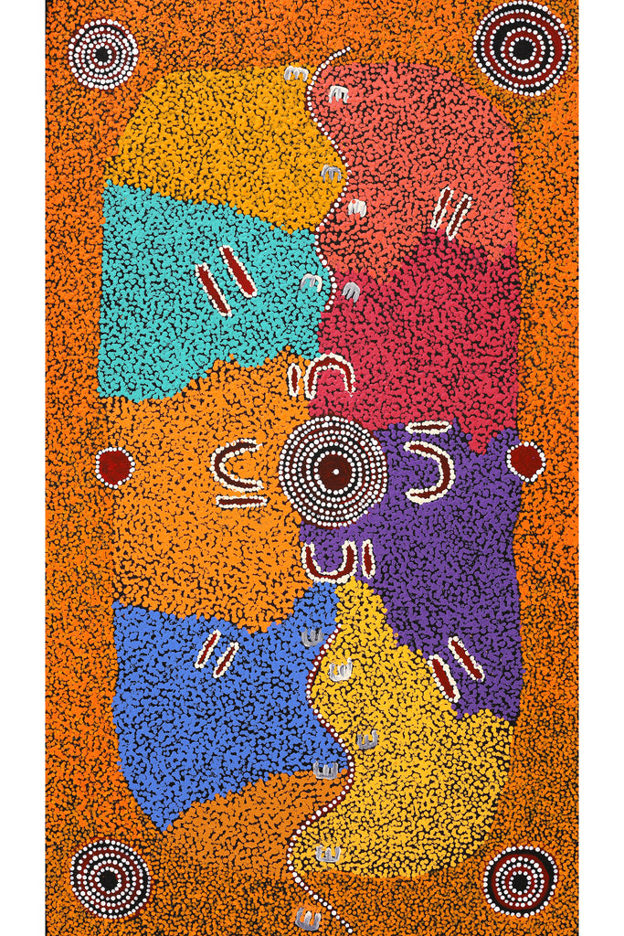 Aboriginal Artwork by Ruth Nungarrayi Spencer, Wardapi Jukurrpa (Goanna Dreaming) - Yarripilangu, 107x61cm