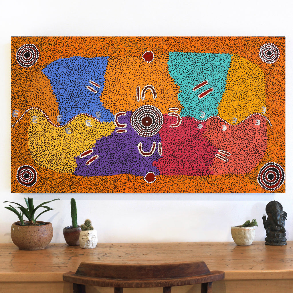 Aboriginal Artwork by Ruth Nungarrayi Spencer, Wardapi Jukurrpa (Goanna Dreaming) - Yarripilangu, 107x61cm