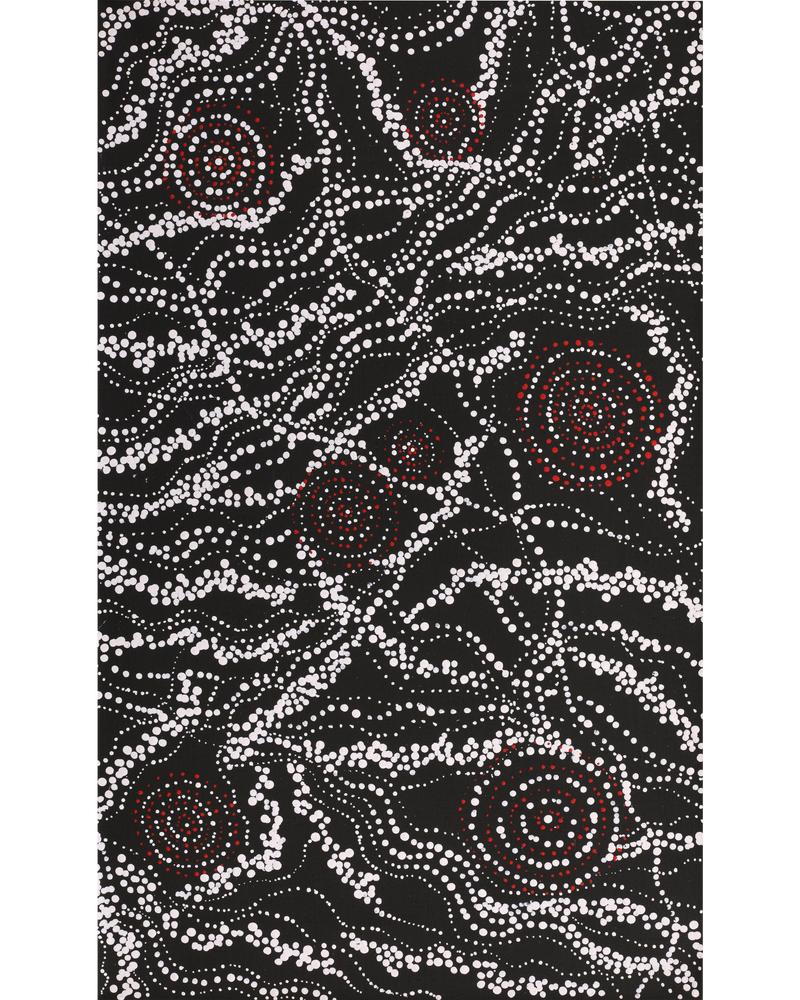 Aboriginal Artwork by Sabrina Napangardi Granites, Napaljarri-warnu Jukurrpa (Seven Sisters Dreaming), 76x46cm