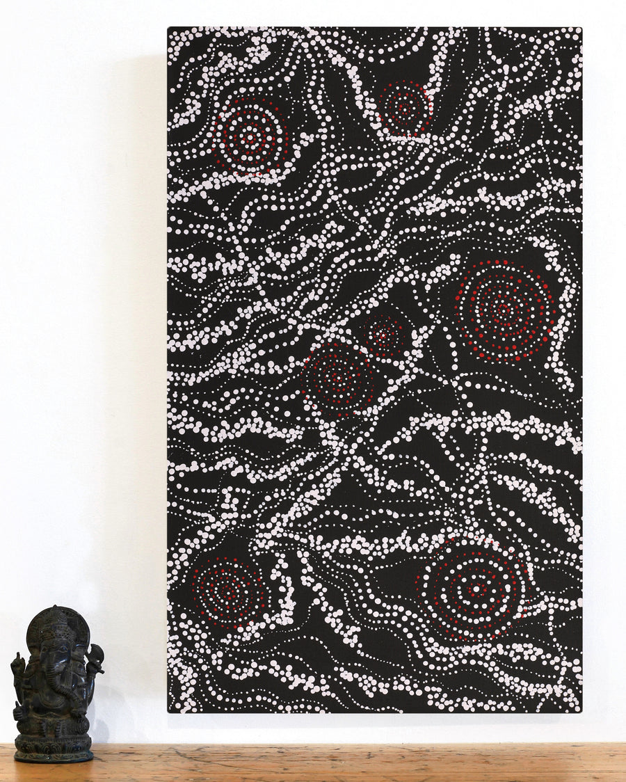 Aboriginal Artwork by Sabrina Napangardi Granites, Napaljarri-warnu Jukurrpa (Seven Sisters Dreaming), 76x46cm