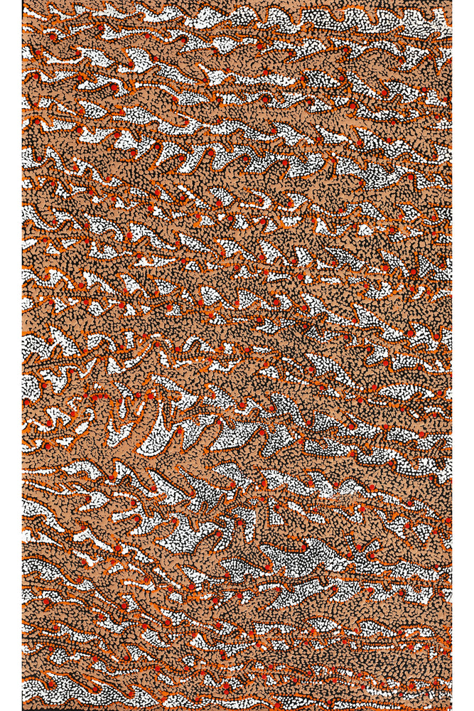Aboriginal Artwork by Sabrina Nangala Robertson, Ngapa Jukurrpa (Water Dreaming) - Pirlinyarnu, 76x46cm