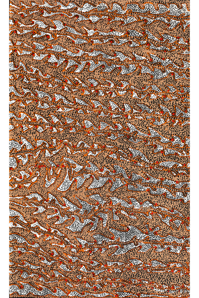 Aboriginal Artwork by Sabrina Nangala Robertson, Ngapa Jukurrpa (Water Dreaming) - Pirlinyarnu, 76x46cm