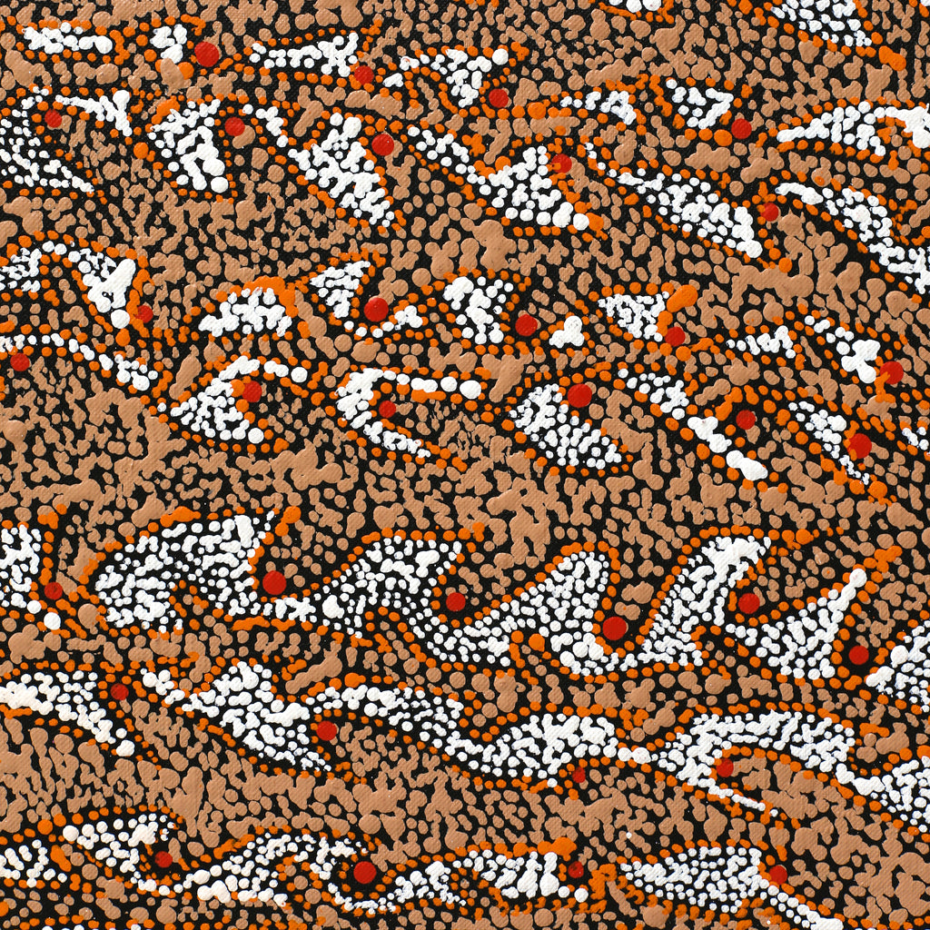 Aboriginal Artwork by Sabrina Nangala Robertson, Ngapa Jukurrpa (Water Dreaming) - Pirlinyarnu, 76x46cm