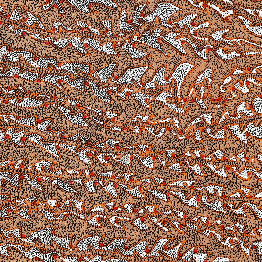 Aboriginal Artwork by Sabrina Nangala Robertson, Ngapa Jukurrpa (Water Dreaming) - Pirlinyarnu, 76x46cm