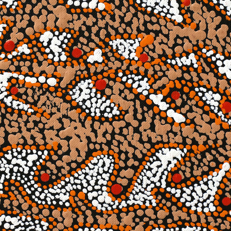 Aboriginal Artwork by Sabrina Nangala Robertson, Ngapa Jukurrpa (Water Dreaming) - Pirlinyarnu, 76x46cm