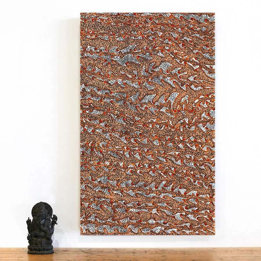 Aboriginal Artwork by Sabrina Nangala Robertson, Ngapa Jukurrpa (Water Dreaming) - Pirlinyarnu, 76x46cm
