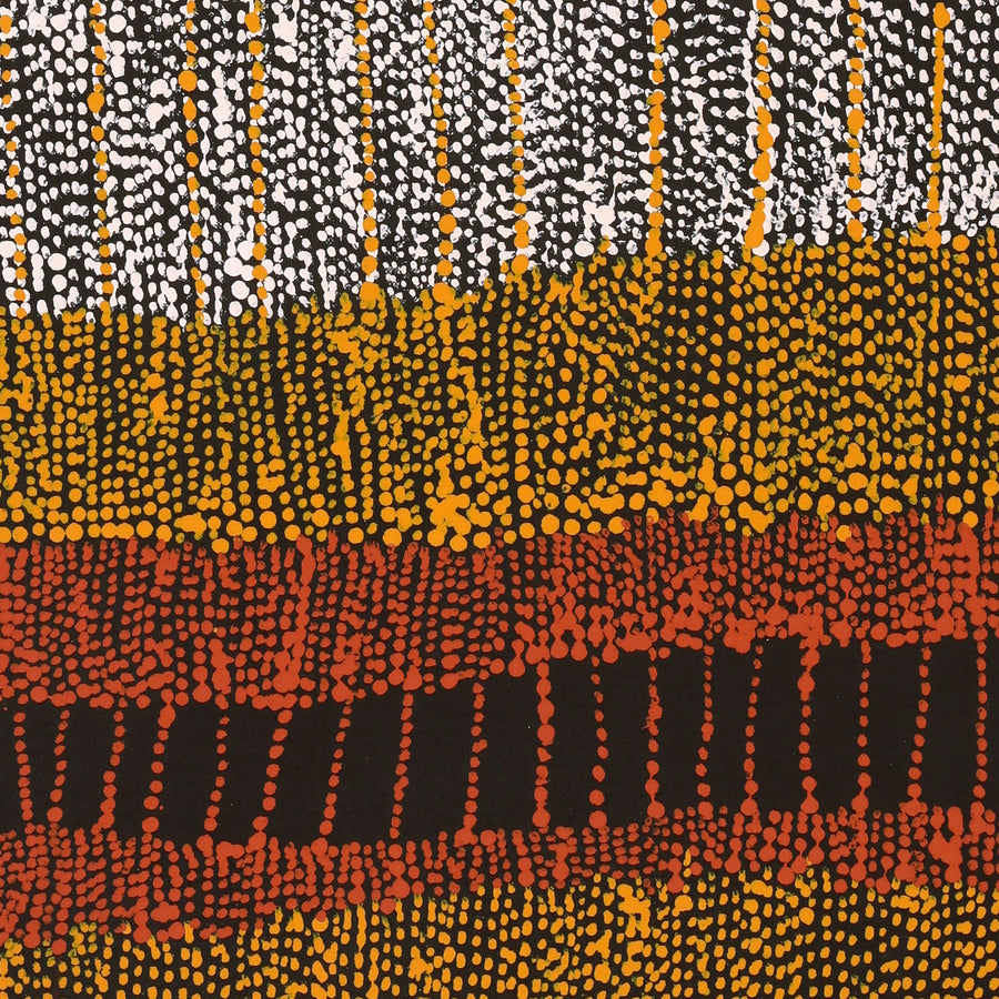 Aboriginal Artwork by Sabrina Nangala Robertson, Ngapa Jukurrpa (Water Dreaming) - Pirlinyarnu, 107x30cm