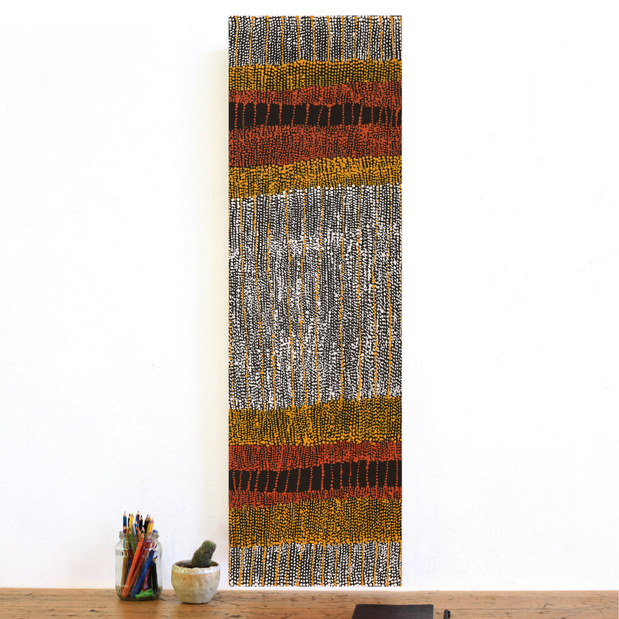 Aboriginal Artwork by Sabrina Nangala Robertson, Ngapa Jukurrpa (Water Dreaming) - Pirlinyarnu, 107x30cm