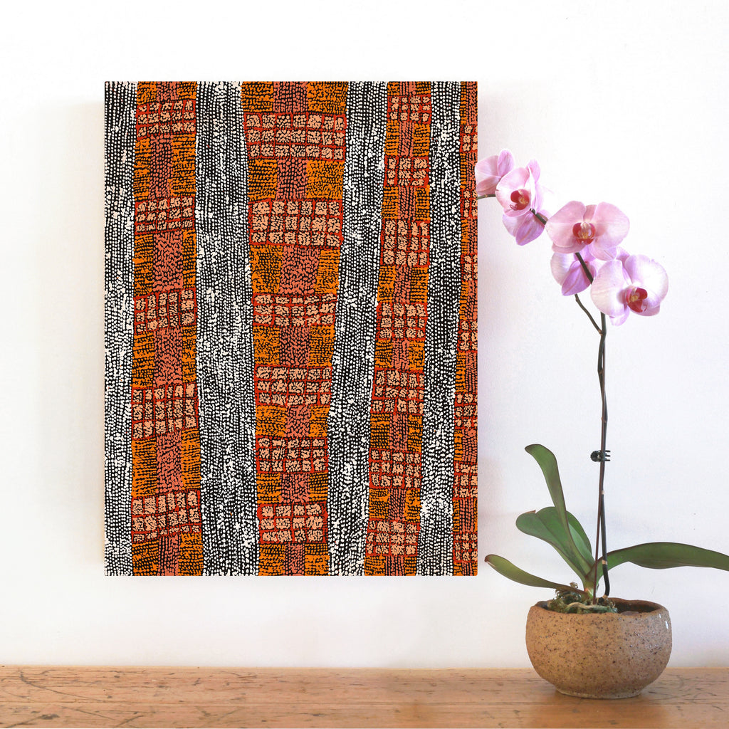 Aboriginal Art by Sabrina Nangala Robertson, Ngapa Jukurrpa (Water Dreaming) - Pirlinyarnu, 61x46cm - ART ARK®