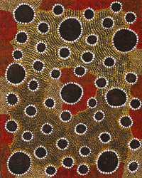 Aboriginal Artwork by Samantha Napurrurla Wilson, Wanakiji Jukurrpa (Bush Tomato Dreaming), 50x40cm