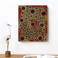 Aboriginal Artwork by Samantha Napurrurla Wilson, Wanakiji Jukurrpa (Bush Tomato Dreaming), 50x40cm