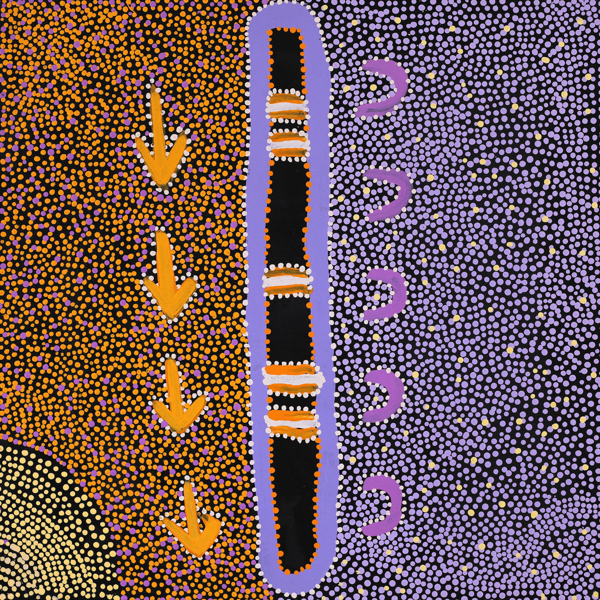 Aboriginal Artwork by Samuel Jampijinpa Collins, Yankirri Jukurrpa (Emu Dreaming), 61x61cm