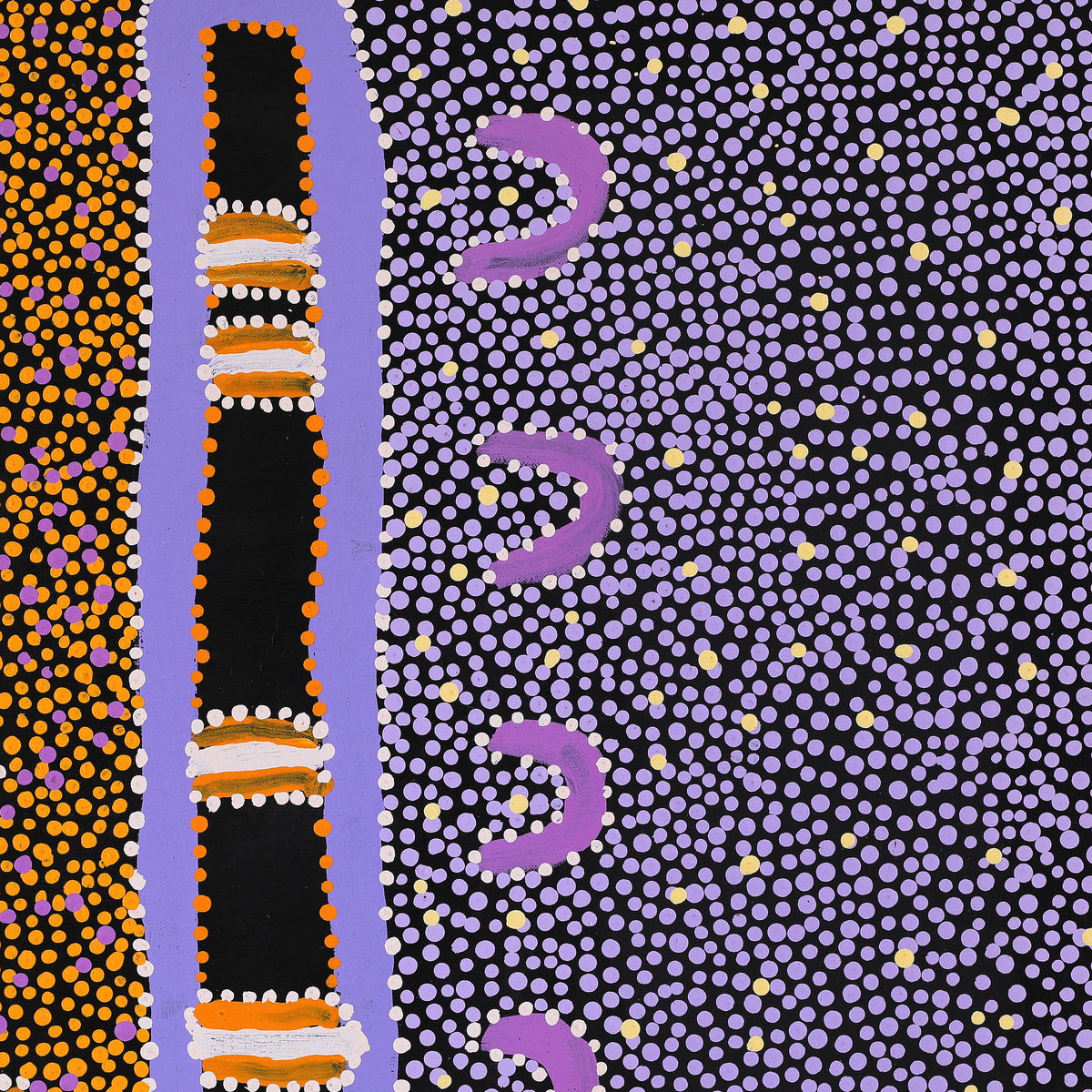 Aboriginal Artwork by Samuel Jampijinpa Collins, Yankirri Jukurrpa (Emu Dreaming), 61x61cm