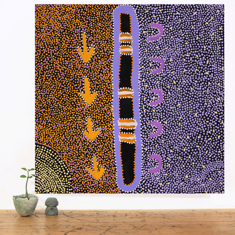 Aboriginal Artwork by Samuel Jampijinpa Collins, Yankirri Jukurrpa (Emu Dreaming), 61x61cm