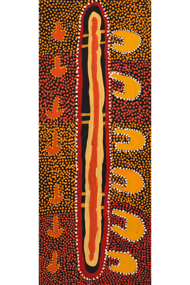 Aboriginal Artwork by Samuel Jampijinpa Collins, Yankirri Jukurrpa (Emu Dreaming), 76x30cm