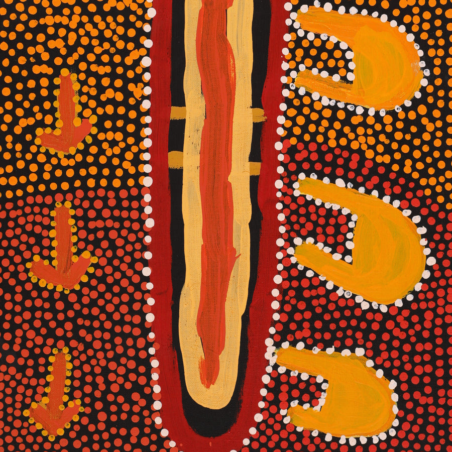 Aboriginal Artwork by Samuel Jampijinpa Collins, Yankirri Jukurrpa (Emu Dreaming), 76x30cm
