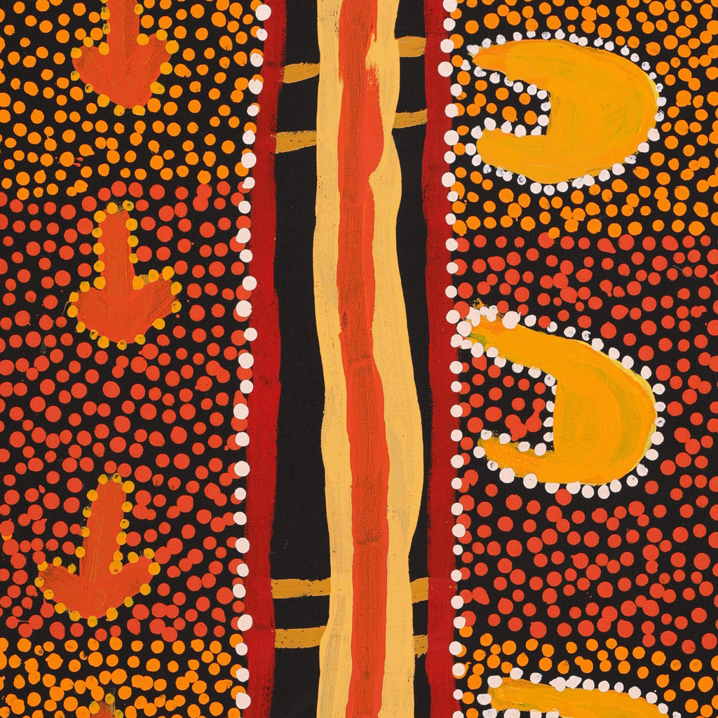 Aboriginal Artwork by Samuel Jampijinpa Collins, Yankirri Jukurrpa (Emu Dreaming), 76x30cm