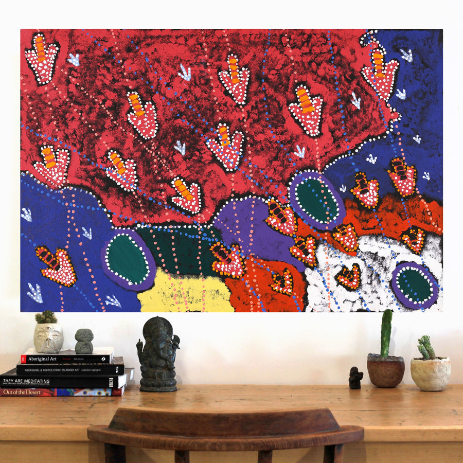 Aboriginal Artwork by Samuel Jampijinpa Collins, Yankirri Jukurrpa (Emu Dreaming), 91x61cm