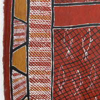 Aboriginal Artwork by Sandra Richards, Kunkale Wobe (Fishtrap Fence), 90x43cm Bark