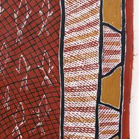 Aboriginal Artwork by Sandra Richards, Kunkale Wobe (Fishtrap Fence), 90x43cm Bark