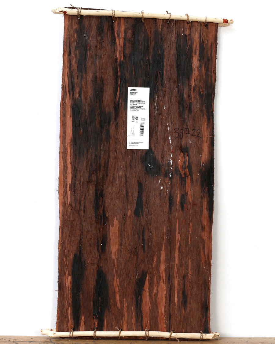 Aboriginal Artwork by Sandra Richards, Kunkale Wobe (Fishtrap Fence), 90x43cm Bark