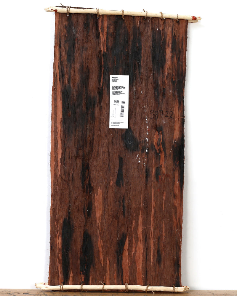 Aboriginal Artwork by Sandra Richards, Kunkale Wobe (Fishtrap Fence), 90x43cm Bark