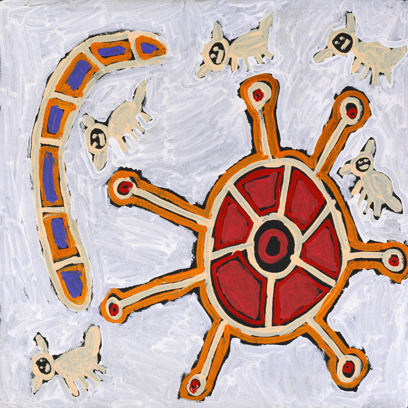 Aboriginal Artwork by Saraeva Napangardi Marshall, Mina Mina Dreaming, 46x46cm