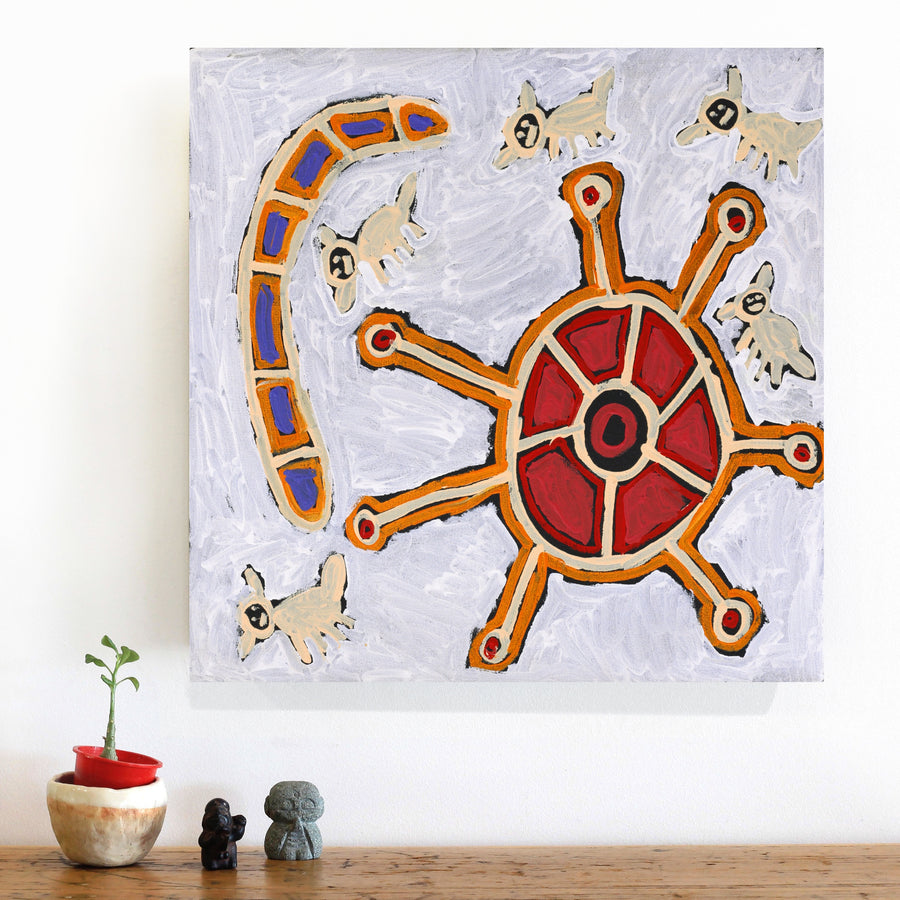 Aboriginal Artwork by Saraeva Napangardi Marshall, Mina Mina Dreaming, 46x46cm