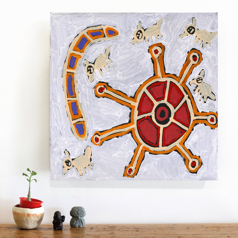 Aboriginal Artwork by Saraeva Napangardi Marshall, Mina Mina Dreaming, 46x46cm