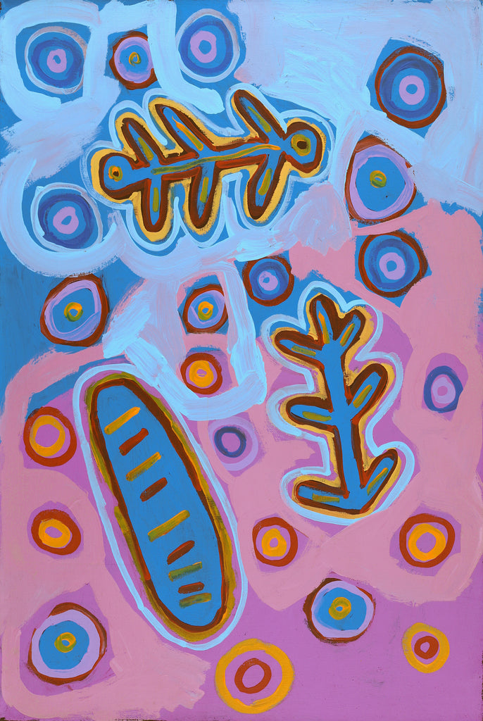 Aboriginal Artwork by Saraeva Napangardi Marshall, Mina Mina Dreaming - Ngalyipi, 91x61cm