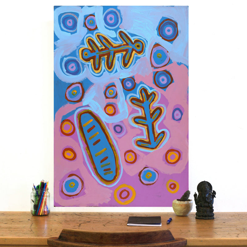 Aboriginal Artwork by Saraeva Napangardi Marshall, Mina Mina Dreaming - Ngalyipi, 91x61cm