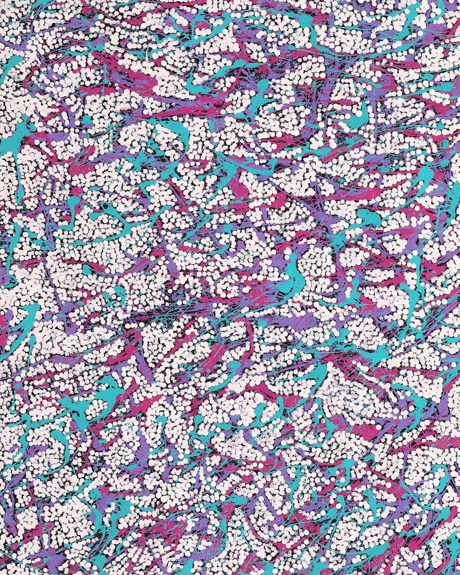 Aboriginal Artwork by Sarah-Jane Nampijinpa Singleton, Yankirri Jukurrpa (Emu Dreaming) - Ngarlikirlangu, 107x46cm