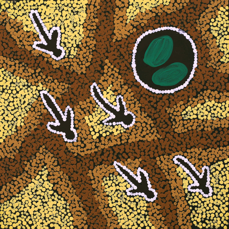 Aboriginal Artwork by Sarah-Jane Nampijinpa Singleton, Yankirri Jukurrpa (Emu Dreaming) - Ngarlikurlangu, 30x30cm