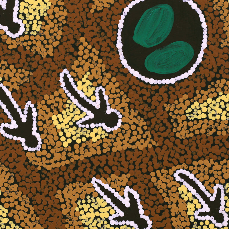 Aboriginal Artwork by Sarah-Jane Nampijinpa Singleton, Yankirri Jukurrpa (Emu Dreaming) - Ngarlikurlangu, 30x30cm